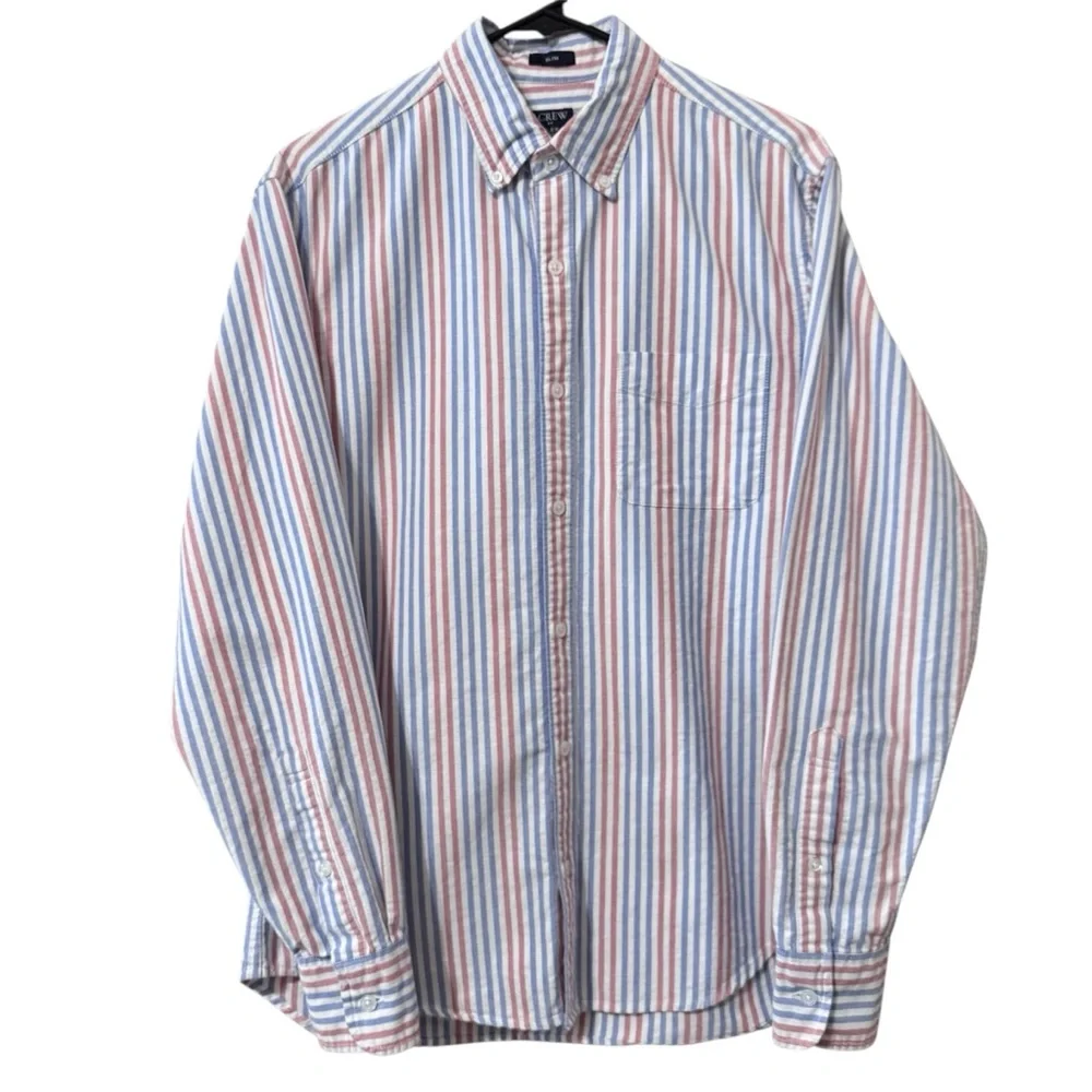 J Crew Flex Oxford Button Down Cotton Shirt Slim Fit - Pink / Blue / White